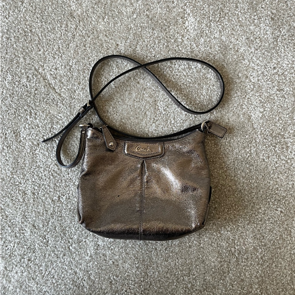 Silver Coach Crossbody Bag with Silver Metallic
